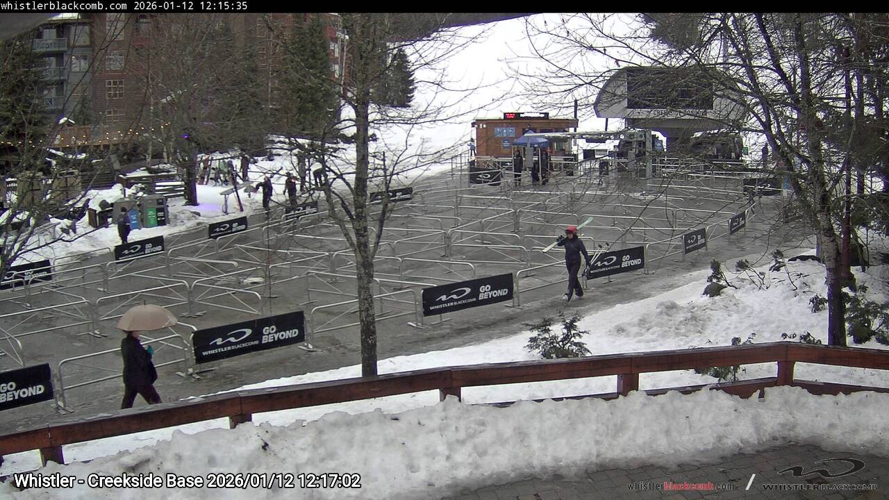 Webcam frame from Whistler - Creekside Base at 2026/01/12 12:00