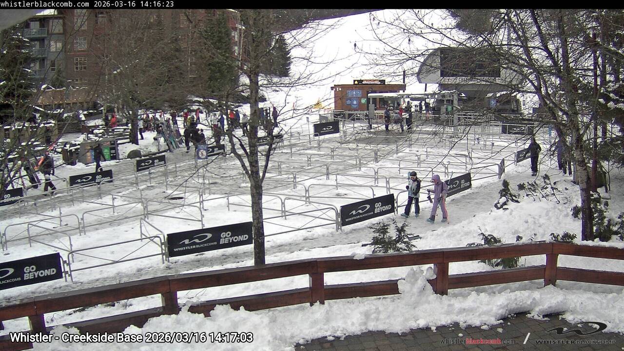 Webcam frame from Whistler - Creekside Base on 2026/03/16